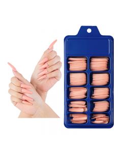 Long Fake Nails Acrylic Artificial False Nail Tips Stick on Full Nail 100 pcs - Nude Pink