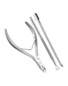 Stainless Steel Manicure Tools Cuticle Nippers Remover with Scissors for Dead Skin - Silver