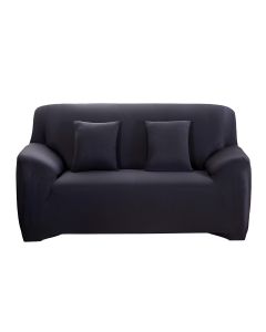 Polyester Spandex Fabric 1-Piece Stretch Slipcover for 2-Seats Sofa - Black