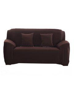 Polyester Spandex Fabric 1-Piece Stretch Slipcover for 2-Seats Sofa - Brown