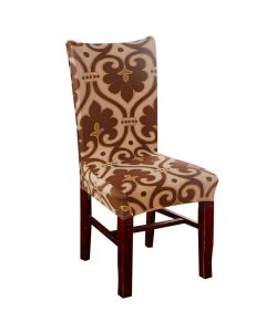 Removable Stretch Elastic Slipcovers Short Seat Chair Cover for Dining Room - Brown Flower