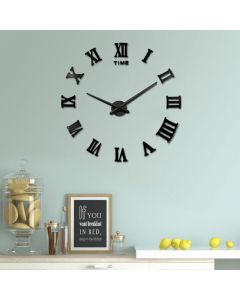DIY 3D Wall Clock Roman Numerals Large Mirror Surface Luxury Big Art Clock - Black