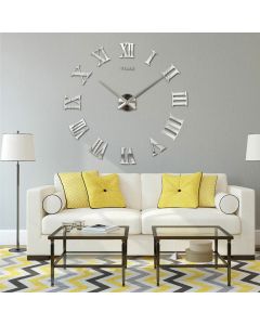 DIY 3D Wall Clock Roman Numerals Large Mirror Surface Luxury Big Art Clock - Silver