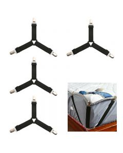4pcs Triangle Bed Sheet Mattress Holder Fastener Grippers Clips Suspender Straps Bands - Black