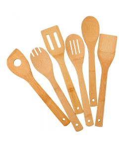 6 pcs Bamboo Wooden Spoons Spatula Kitchen Cooking Tools for Nonstick Cookware and Wok