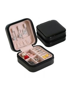 PU Single Layer Simple Storage Jewelry Box Earrings Rings Leather Jewelry Box - Black