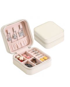 PU Single Layer Simple Storage Jewelry Box Earrings Rings Leather Jewelry Box - White