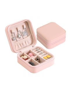 PU Single Layer Simple Storage Jewelry Box Earrings Rings Leather Jewelry Box - Pink