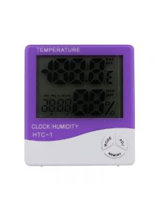 Digital Thermometer Humidity Meter Room Indoor Temperature LCD Clock Hygrometer - Purple