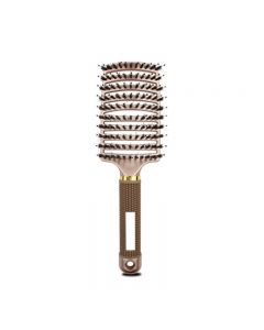 Natural Boar Bristle Detangling Nylon Brush Large Curved Curly Hair Styler - Gold