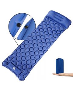 Integrated Foot Pump Portable Inflatable Camping Sleeping Mat with Pillow - Navy Blue