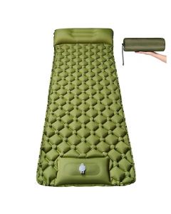 Integrated Foot Pump Portable Inflatable Camping Sleeping Mat with Pillow - Army Green