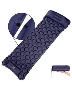Integrated Foot Pump Portable Inflatable Camping Sleeping Mat with Pillow - Deep Blue
