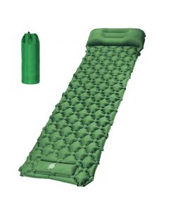 Integrated Foot Pump Portable Inflatable Camping Sleeping Mat with Pillow - Pine Green