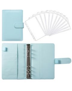 A6 PU Leather Notebook Binder Budget Planner Organizer Cover Pockets - Blue