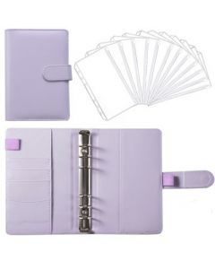 A6 PU Leather Notebook Binder Budget Planner Organizer Cover Pockets - Purple