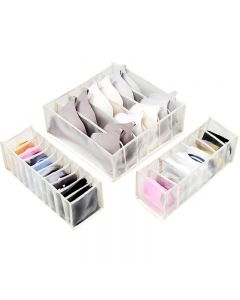 3 pcs Underwear Bra Socks Ties Drawer Organizer Storage Box Divider Tidy Wardrobe - White
