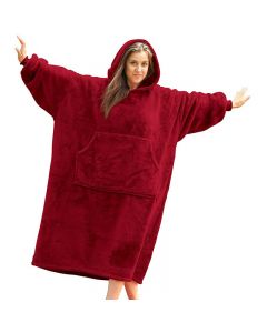 Wearable Cozy Sweatshirt Blanket Super Warm and Oversized Blanket with Sleeves and Giant Pocket for Women - Red