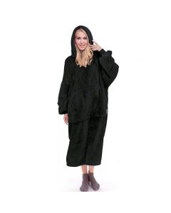 70cm Length Wearable Cozy Sweatshirt Blanket Super Warm and Oversized Blanket with Sleeves and Giant Pocket for Women - Black
