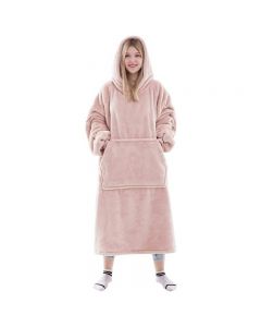 Wearable Cozy Sweatshirt Blanket Super Warm and Oversized Blanket with Sleeves and Giant Pocket for Women - Pink