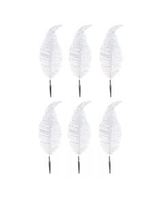 6 pcs Christmas Case Tree Decoration Clip On Feather Glittery Baubles Ornament - White