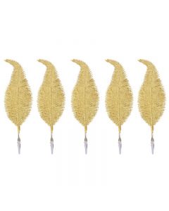 6 pcs Christmas Case Tree Decoration Clip On Feather Glittery Baubles Ornament - Gold