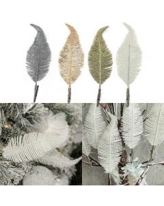 6 pcs Christmas Case Tree Decoration Clip On Feather Glittery Baubles Ornament - Silver