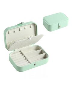 Mini Small Organizer Portable Display Storage Case for Women Earrings Rings Leather Jewelry Box - Green