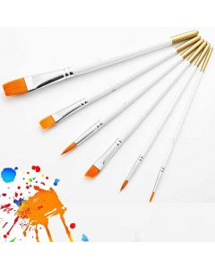 6 pcs Painting Brushes Nylon Hair Wooden Handle for Acrylic Oil Watercolor Painting Supplies - White