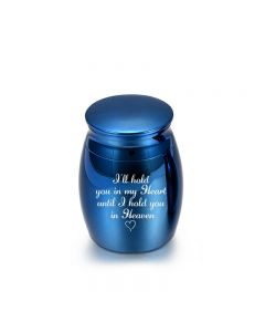 Small Silver Urn Cremation Human Ashes Holder Memorial Keepsake Ash Heart Heaven - Blue