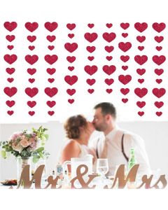 4M Red Love Heart Garland Hanging Double Sided Glitter Metallic Paper Streamer Banner - Single Love