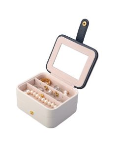 Creative Small Jewelry Box Multilayer Portable Travel Jewelry Box Leather Earrings Storage Box - White