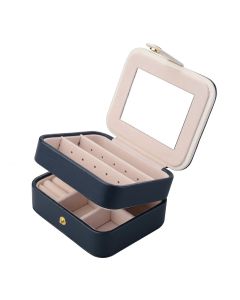 Creative Small Jewelry Box Multilayer Portable Travel Jewelry Box Leather Earrings Storage Box - Dark Blue