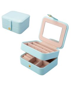 Creative Small Jewelry Box Multilayer Portable Travel Jewelry Box Leather Earrings Storage Box - Light Blue