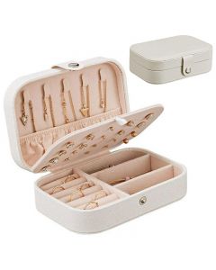 Mini Small Jewelry Organizer Display Storage Case for Women Earrings Rings Leather Box Organiser - White