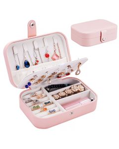 Mini Small Jewelry Organizer Display Storage Case for Women Earrings Rings Leather Box Organiser - Pink