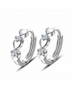 925 Sterling Silver Triple-Heart CZ Cubic Zirconia Huggie Hoop Earrings