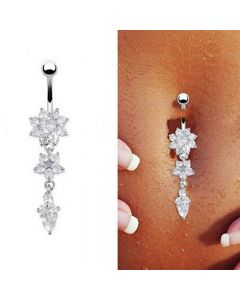 Belly Bars Navel Crystal Drop Button Ring Body Piercing Jewellery - Silver