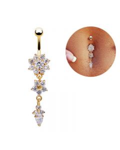 Belly Bars Navel Crystal Drop Button Ring Body Piercing Jewellery - Gold