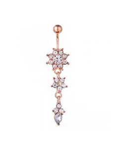 Belly Bars Navel Crystal Drop Button Ring Body Piercing Jewellery - Rose Gold