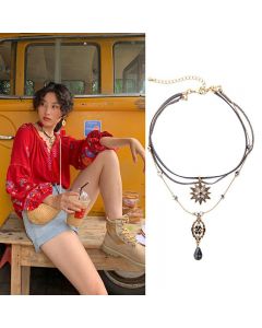 Multilayer Star Water Droplet Pendant Necklace Vintage Clavicle Chain