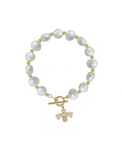Little Bee White Ivory Freshwater Pearl Irregular Bracelet Stretch Clasp Wedding Gift