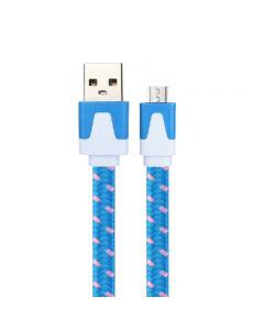 1M Flat Bicolor Braided Micro USB Sync Charger Data Cable - Blue