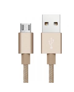 2m High Quality Metal Knit Weave Braid Micro USB Data Cable - Gold