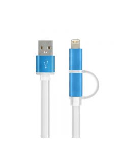 2 in 1 Charging Crystal Cable USB Data Cable for iPhone Android Phones - Blue