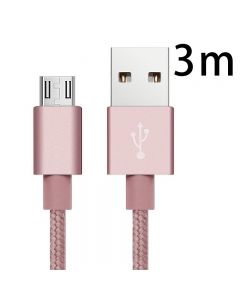 3m Knit Braid USB Data Sync Charging Cable for Samsung Android Phones - Rose Gold