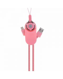 Double-sided USB Cable 2-in-1 Micro USB 8pin Charge Cable for iPhone X 8 Samsung - Pink