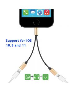 2 in 1 8pin Headphone Audio Charge Cable Adapter Splitter for iPhone 7/8(Plus) Support IOS10.3/IOS11 - Black + Gold