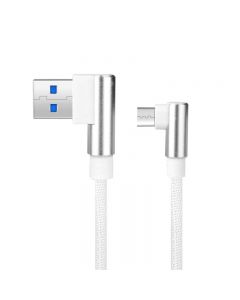 USB2.0 L Shape Double 90 Degree Elbow Braided Nylon Weaving Type C Charging Cable 1m - White