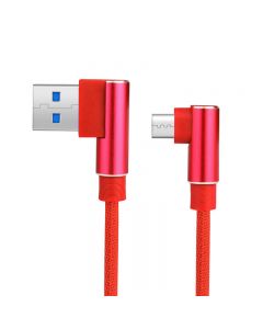 USB2.0 L Shape Double 90 Degree Elbow Braided Nylon Weaving Type C Charging Cable 1m - Red